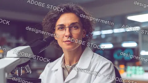 Female Scientist Using Microscope In Laboratory