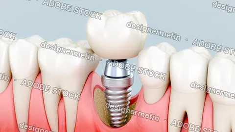 Dental Implant Screw Crown Assembly In Human Jaw Bone