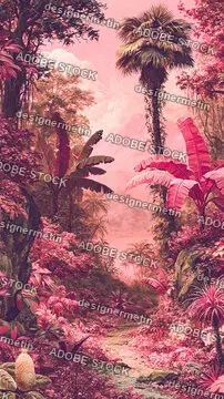 Pink Tropical Jungle Oil Painting Landscape Wallpaper