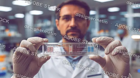 Scientist Holding Microfluidic Chip Device In Research Laboratory