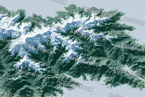 Topographical Snowy Mountain Range Terrain Relief Map