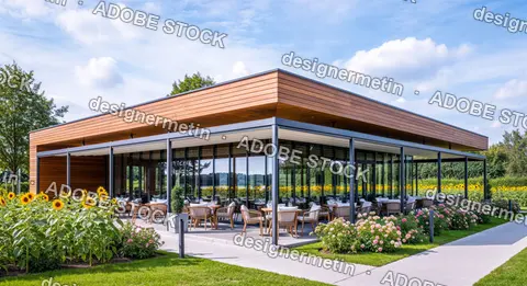 Modern Restaurant Architecture Terrace Sunflowers Garden