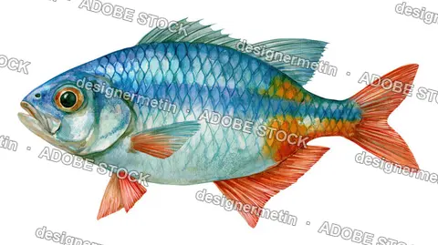 Watercolor Blue Fish Swimming, Isolated On Transparent Background, Png