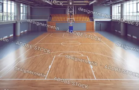 Indoor Basketball Court Empty Wooden Floor Modern Sports Arena