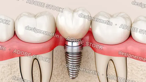 Dental Implant Structure Placed Between Teeth In Human Jawbone