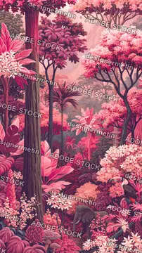 Pink Tropical Jungle Wildlife Forest Illustration Mobile Wallpaper