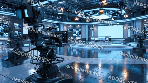 Professional Video Cameras In Modern Television Studio
