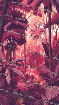 Pink Tropical Jungle Landscape Lush Palm Trees