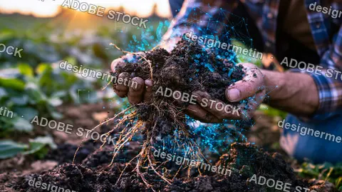 Smart Agriculture Technology Farmer Holding Soil Field