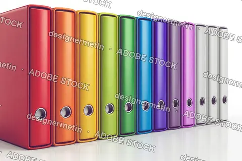 Colorful Office Ring Binders Standing On White Surface