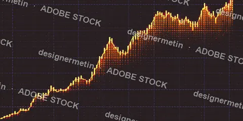 Rising Stock Market Candle Chart On Dark Digital Grid