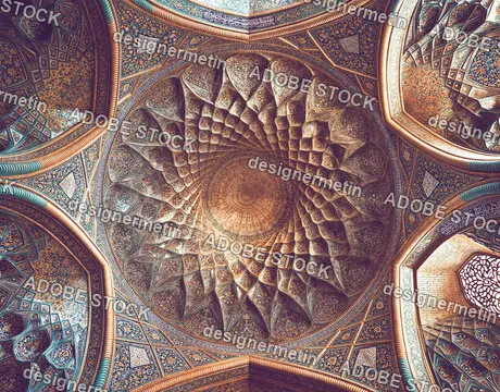 Intricate Persian Muqarnas Dome Ceiling In Mosque