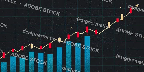 Financial Bull Market Growth Graph On Dark Grid Background