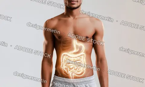 Male Torso With Glowing Digestive System Overlay