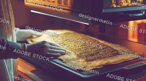 Archivist Scanning Ancient Manuscript In Historical Archive Room