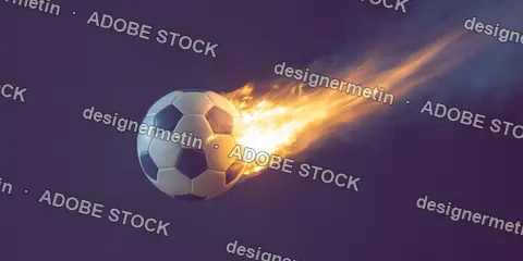 Soccer Ball On Fire Flying Through Dark Space