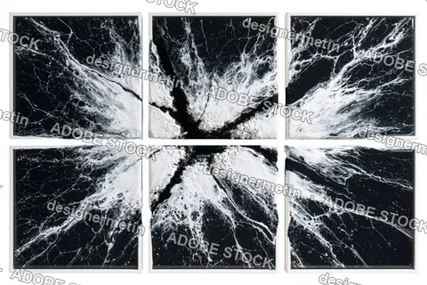 Abstract Black White Splash Art Panels, Isolated On Transparent Background, Png