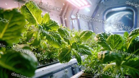 Hydroponic Plants Growing In Futuristic Space Station Garden
