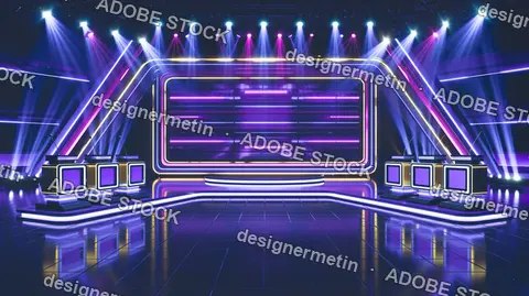 Game Show Stage Neon Lights Modern Television Studio