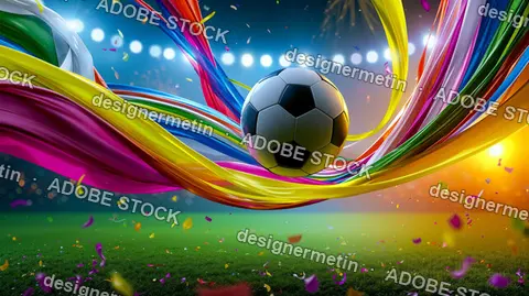 Soccer Ball Colorful Ribbons Confetti Stadium Lights