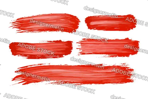 Red Paint Brush Strokes Set, Isolated On Transparent Background, Png