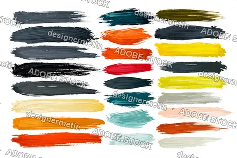 Colorful Paint Brush Strokes Set, Isolated On Transparent Background, Png