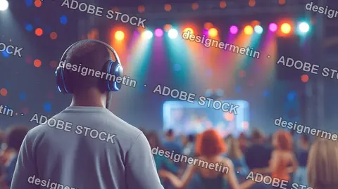 Man Wearing Headphones At Music Festival Concert Stage