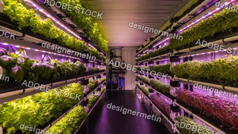 Vertical Hydroponic Farm Growing Vegetables In Shipping Container