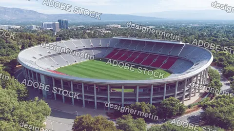 Aerial View Of Empty Football Stadium In City Park Landscape