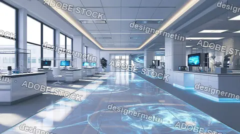 Futuristic Laboratory Glowing Floor Research Facility
