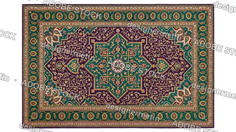 Persian Rug Ornate Floral Pattern, Isolated On Transparent Background, Png
