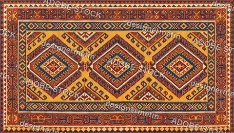 Traditional Turkish Kilim Rug Geometric Diamond Pattern