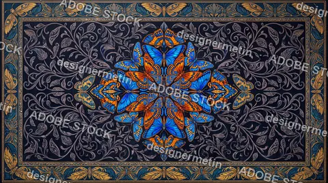 Ornate Butterfly Mandala Pattern On Dark Floral Background