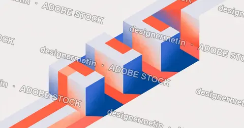 Isometric Geometric Cubes Pathway Textured Abstract Illustration