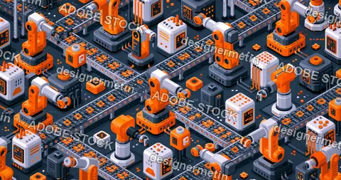 Robotic Assembly Line Manufacturing Microchips In Industrial Factory