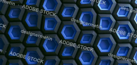 Blue Glowing 3d Hexagon Neomorphic Pattern Abstract Surface