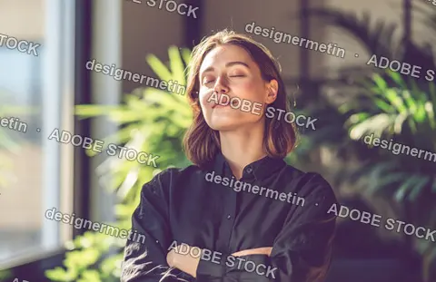 Young Woman Closed Eyes Smiling Indoor Plants