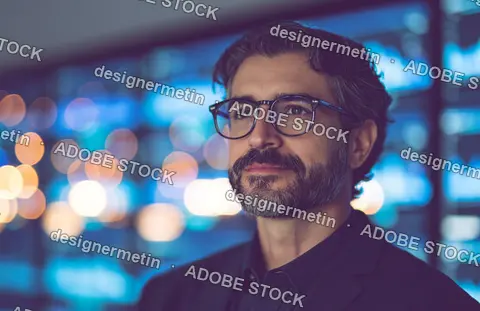Businessman Wearing Glasses In Modern Digital Office