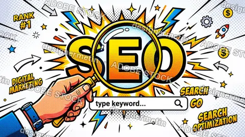 Seo Illustration Hand Holding Magnifying Glass Pop Art Style