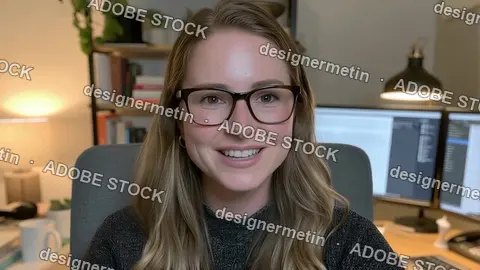 Smiling Woman Wearing Glasses At Home Office Remote Work Desk Video