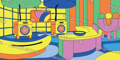 Colorful Abstract Geometric Interior Room Illustration