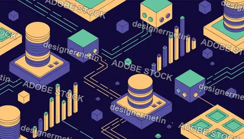 Isometric Data Network Visualization Digital Information System
