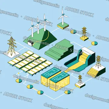 Isometric Wind Turbines Renewable Energy Infrastructure Landscape