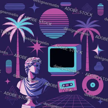 Vaporwave Aesthetic Music Festival Poster Elements Design Set