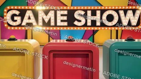 Game Show Podiums Stage Marquee Lights Colorful Contest Prize Video