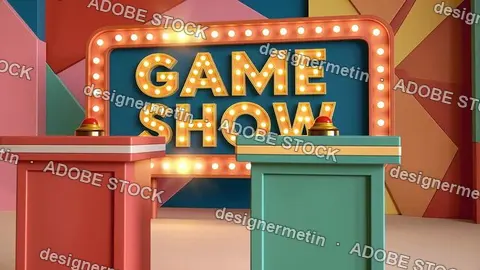 Game Show Podium Stage Marquee Lights Colorful Contest Studio Video