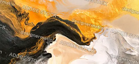 Fluid Abstract Painting Gold Black White Swirls