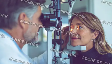 Eye Doctor Performing Patient Eye Examination Clinic