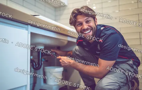 Plumber Repairing Sink In Kitchen