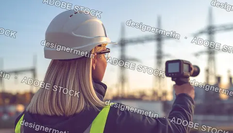 Female Engineer Thermal Camera Power Line Inspection